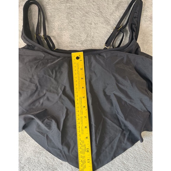 Black Ruffle Tankini Top & Striped High Waist Swimsuit Bottoms - Picture 3 of 10